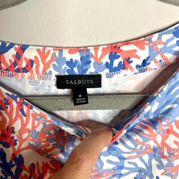 Talbots Effortless Jersey Shift Dress in Dynamic Coral Print Nautical Coastal M - Picture 3 of 6